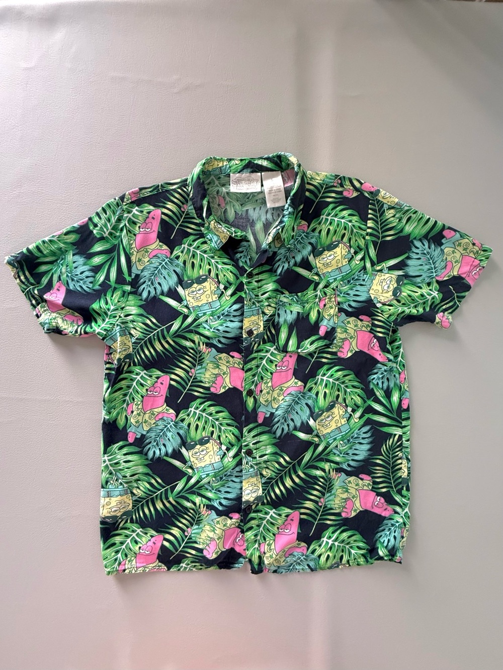 SpongeBob Squarepants Nickelodeon Hawaiian Tropical Button Up Shirt Size Small